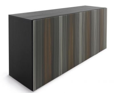 Carlos Anrichte Buche Mokka: Moderne Anrichte mit vier Türen und vertikalem Lamellendesign.